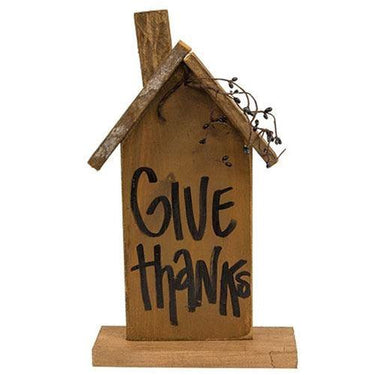 Give Thanks Rustic Wood House on Base, Mustard - The Fox Decor